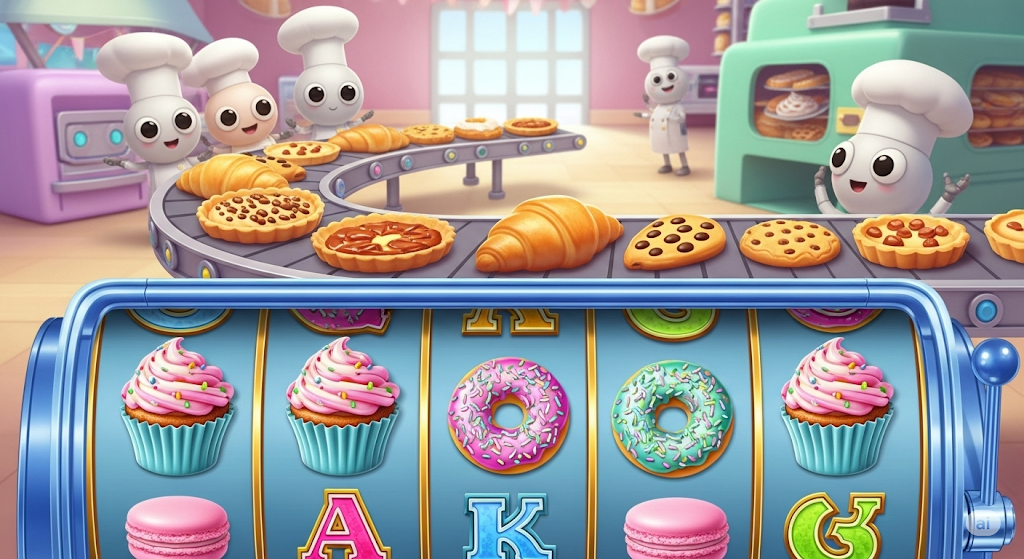 Slot dengan latar pabrik kue